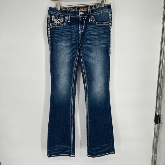 Rock Revival Signy Mid Rise Bootcut Dark Wash Jeans Sz 27 - Picture 1 of 6